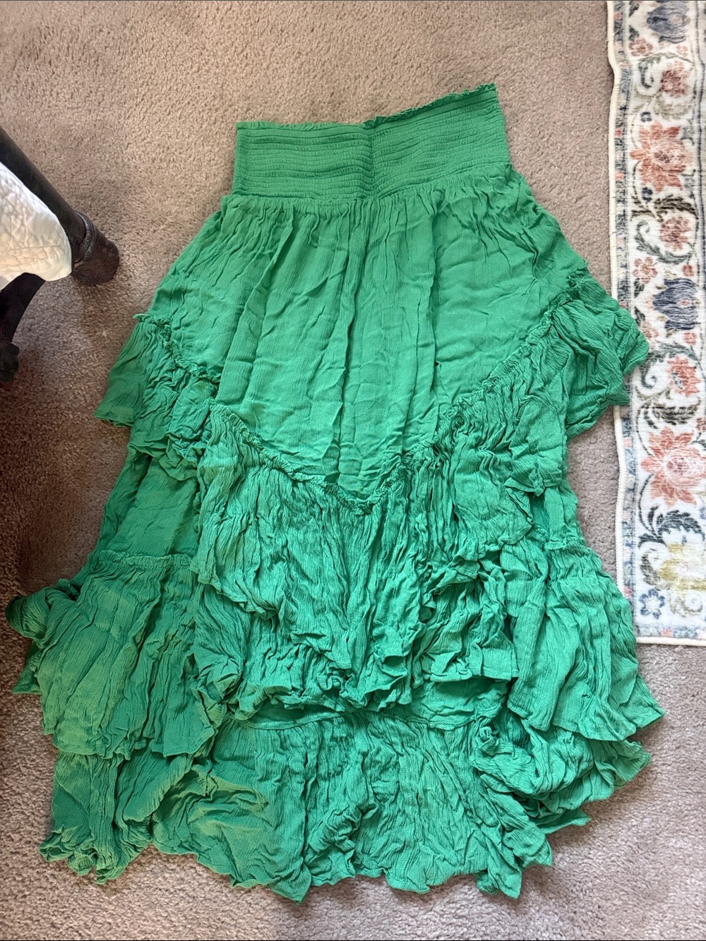 Free People Green Tiered Ruffle High Low Skirt